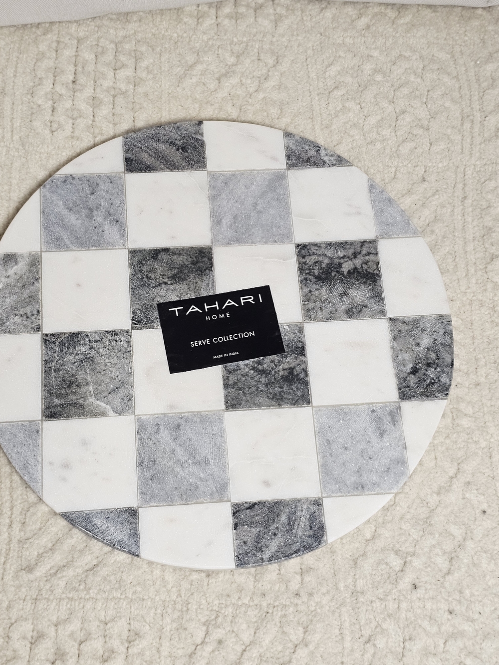Viral HTF White/Black Checkered Marble Lazy Susan tahari home heavy